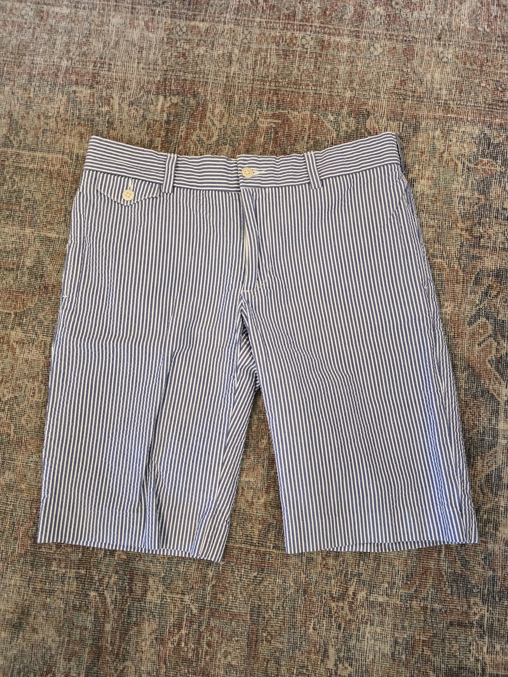 Ralph Lauren Navy and White Striped Flat Front Bermuda Shorts, Size 6